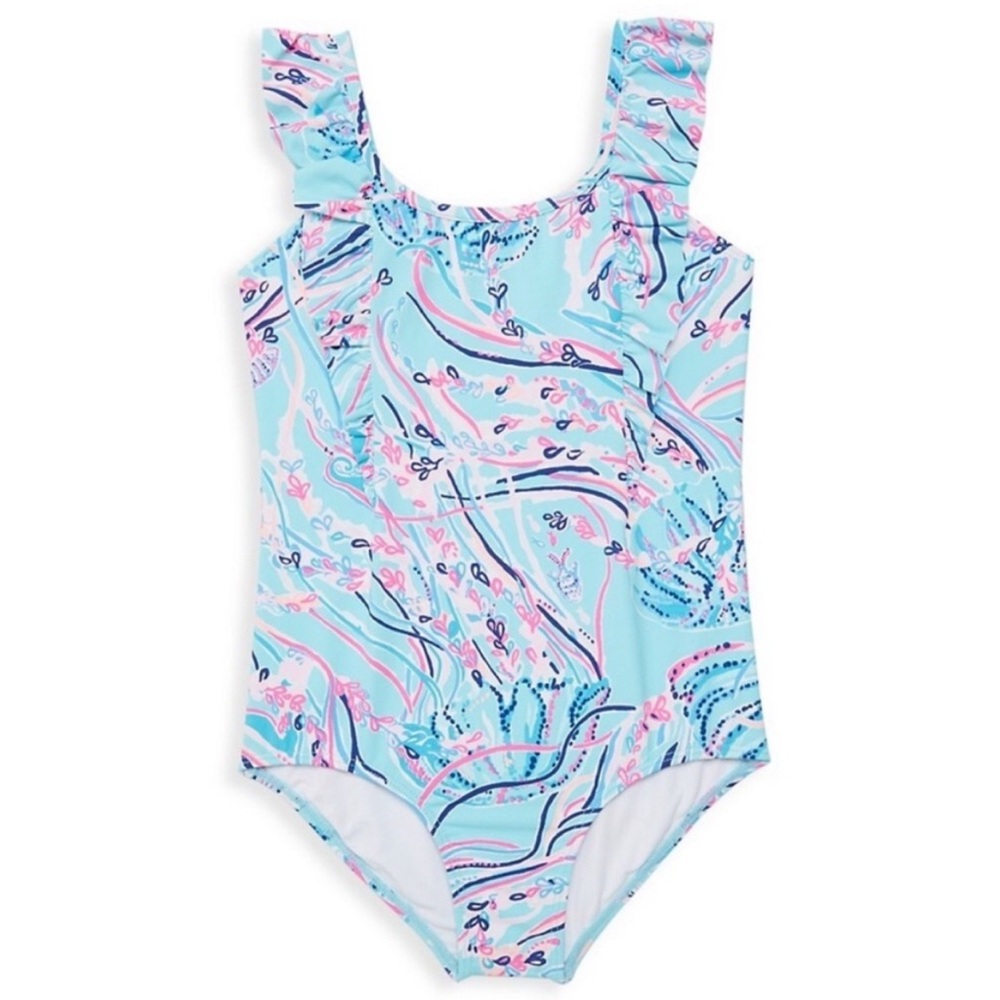 Lilly Pulitzer Girl's Ariana One-Piece UPF 50+ Swimsuit size 6 Bayside Blue